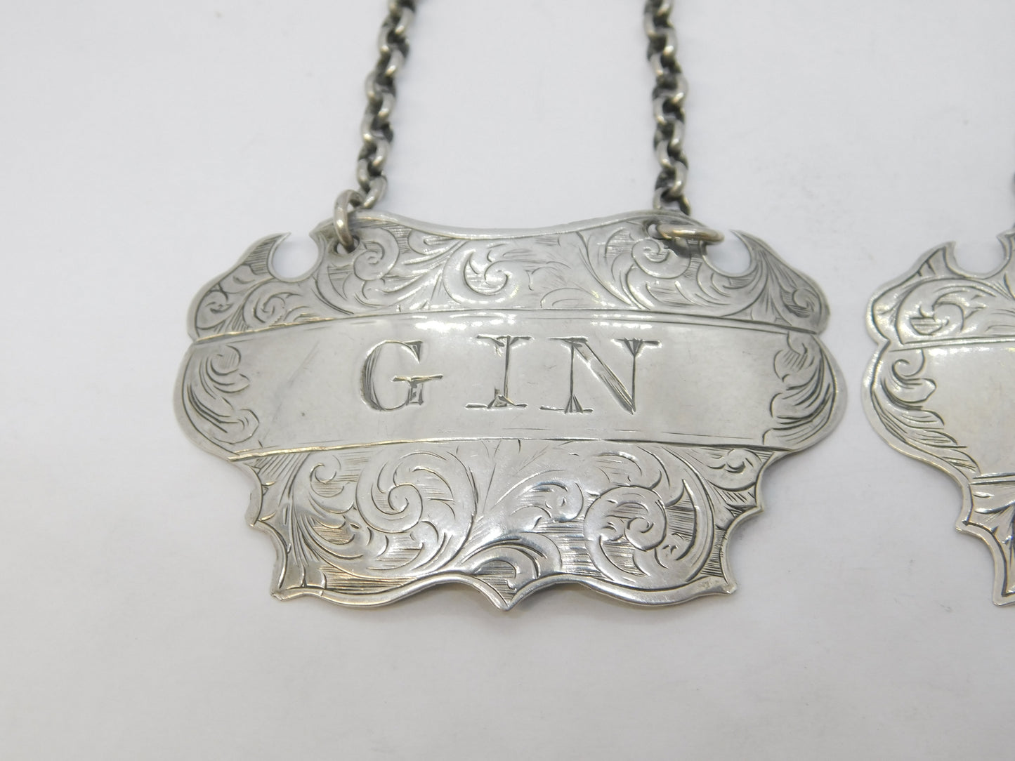 Victorian Sterling Silver Rum & Gin Decanter Label Antique 1857 Birmingham
