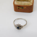 Sterling Silver, Blue Sapphire & Spinel Set Floral Cluster Ring Antique c1930