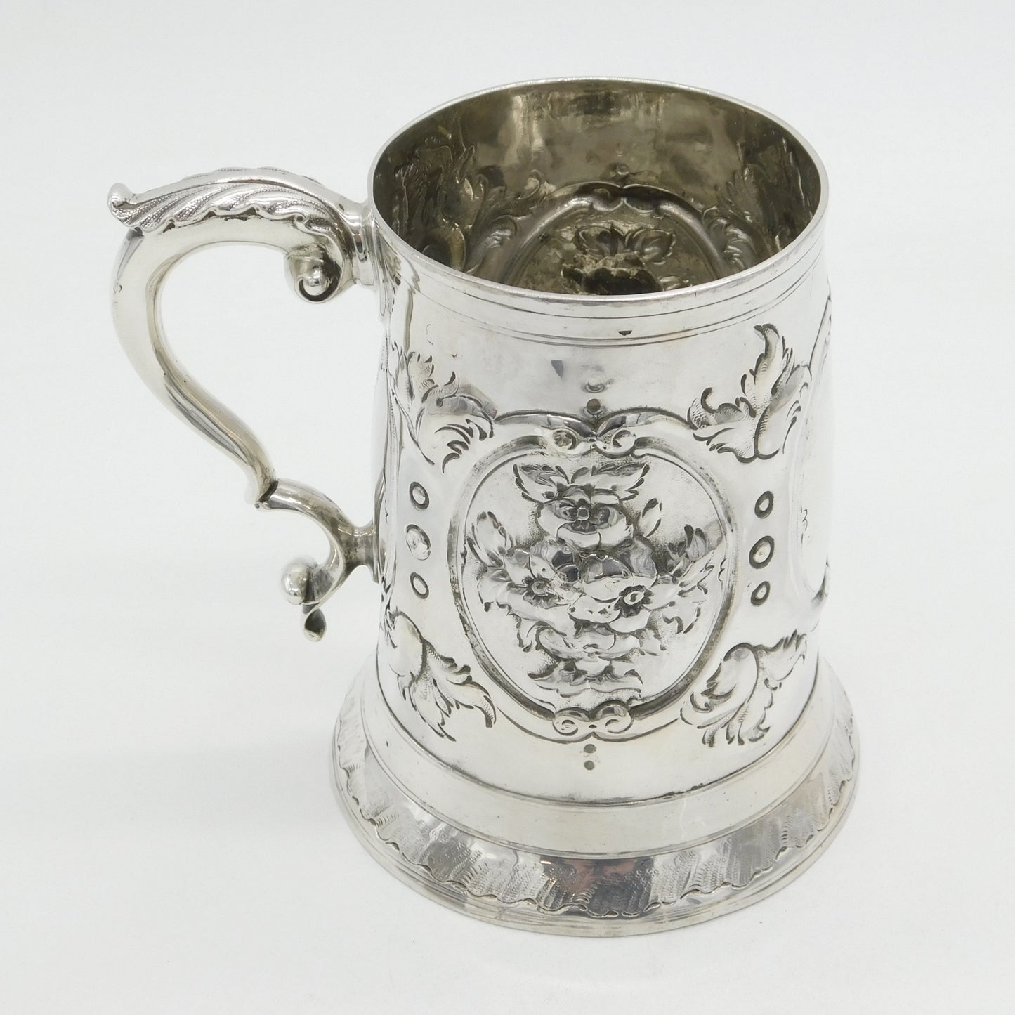 Newcastle George III Sterling Silver Floral Pint Tankard Antique c1795 Robertson