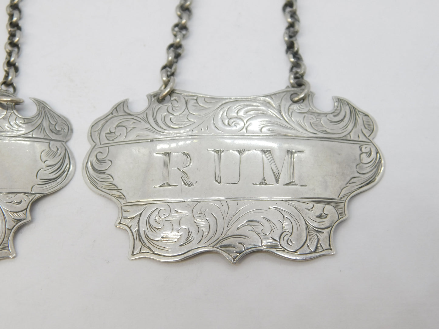 Victorian Sterling Silver Rum & Gin Decanter Label Antique 1857 Birmingham