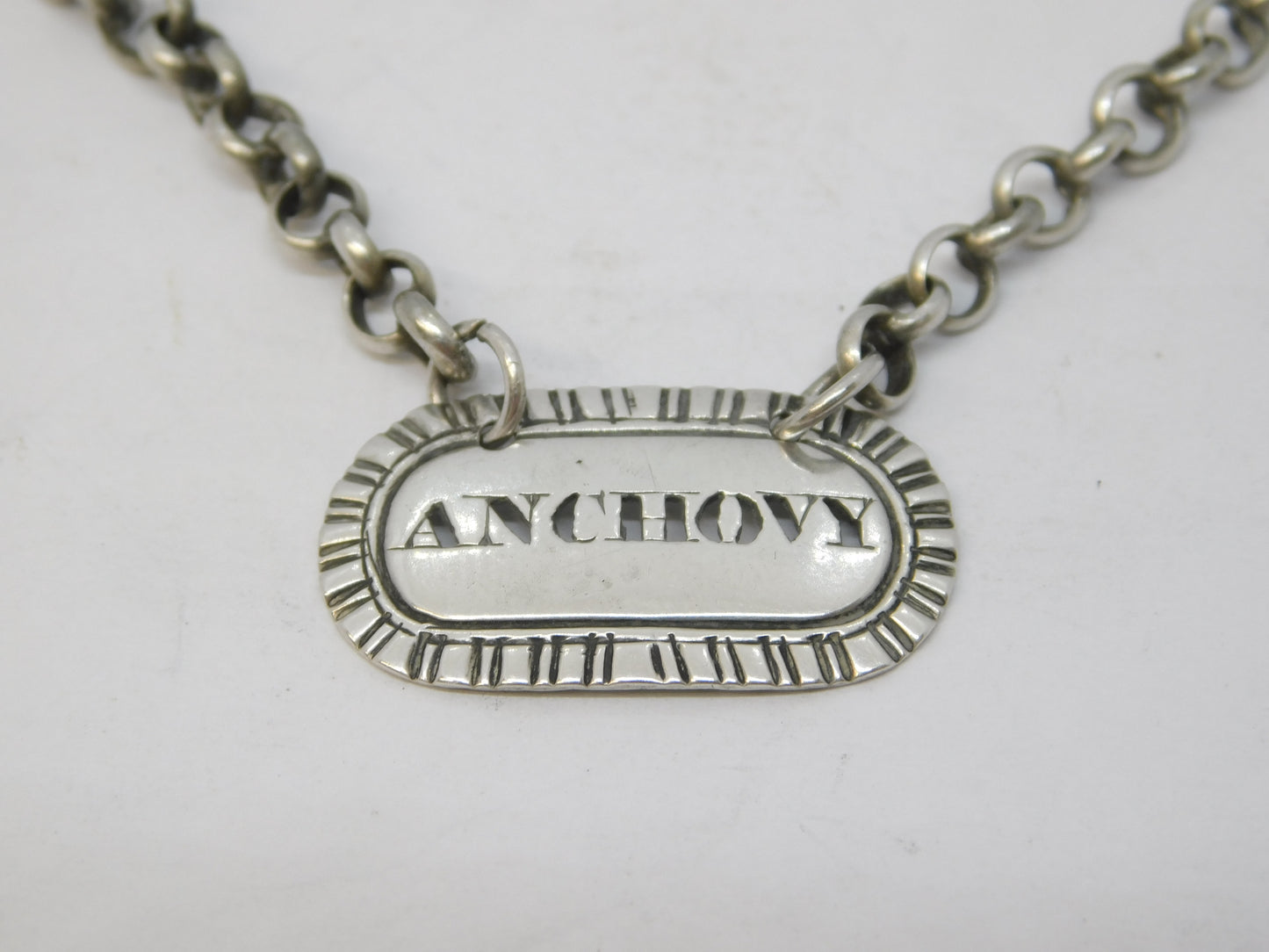 George IV Sterling Silver 'Anchovy' Sauce Label Ticket Antique 1823 London
