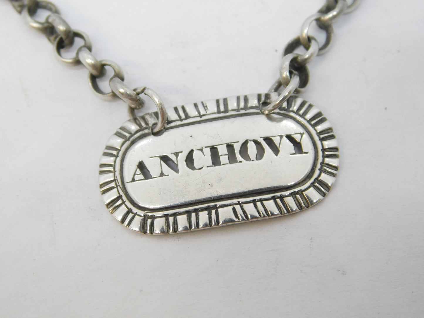 George IV Sterling Silver 'Anchovy' Sauce Label Ticket Antique 1823 London