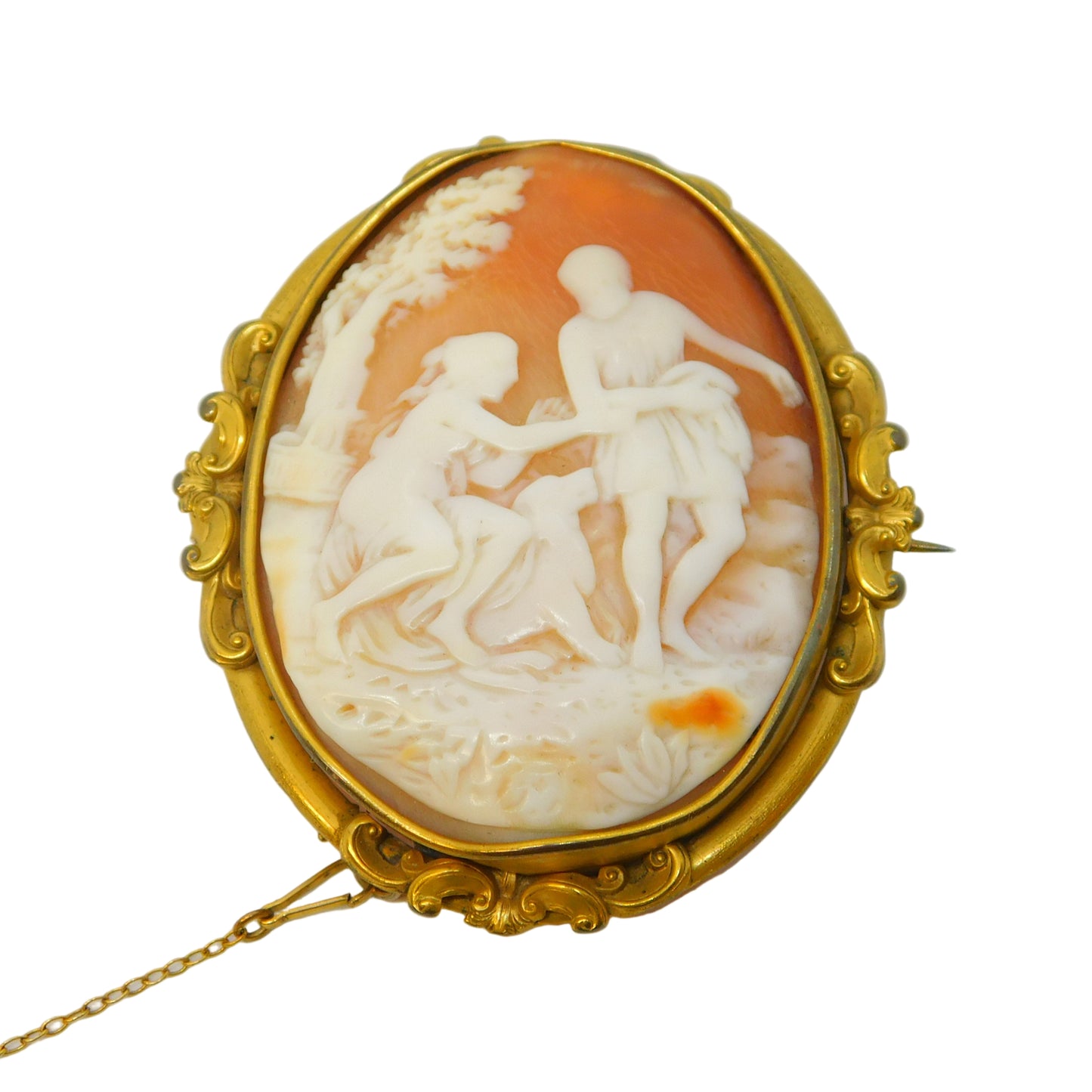 Victorian Large Pinchbeck Carved Shell Classical Scene Cameo Brooch Antique c1860