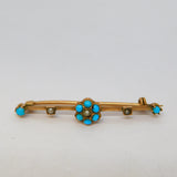 Edwardian 9ct Rose Gold, Turquoise & Seed Pearl Sweetheart Brooch Antique c1910