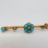 Edwardian 9ct Rose Gold, Turquoise & Seed Pearl Sweetheart Brooch Antique c1910