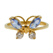 9ct Yellow Gold, Topaz & Spinel Set Butterfly Dress Ring Vintage c1990