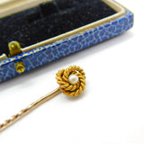 15ct Yellow Gold & Pearl Set Lovers Knot Stick Pin Antique c1910 Edwardian