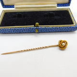 15ct Yellow Gold & Pearl Set Lovers Knot Stick Pin Antique c1910 Edwardian