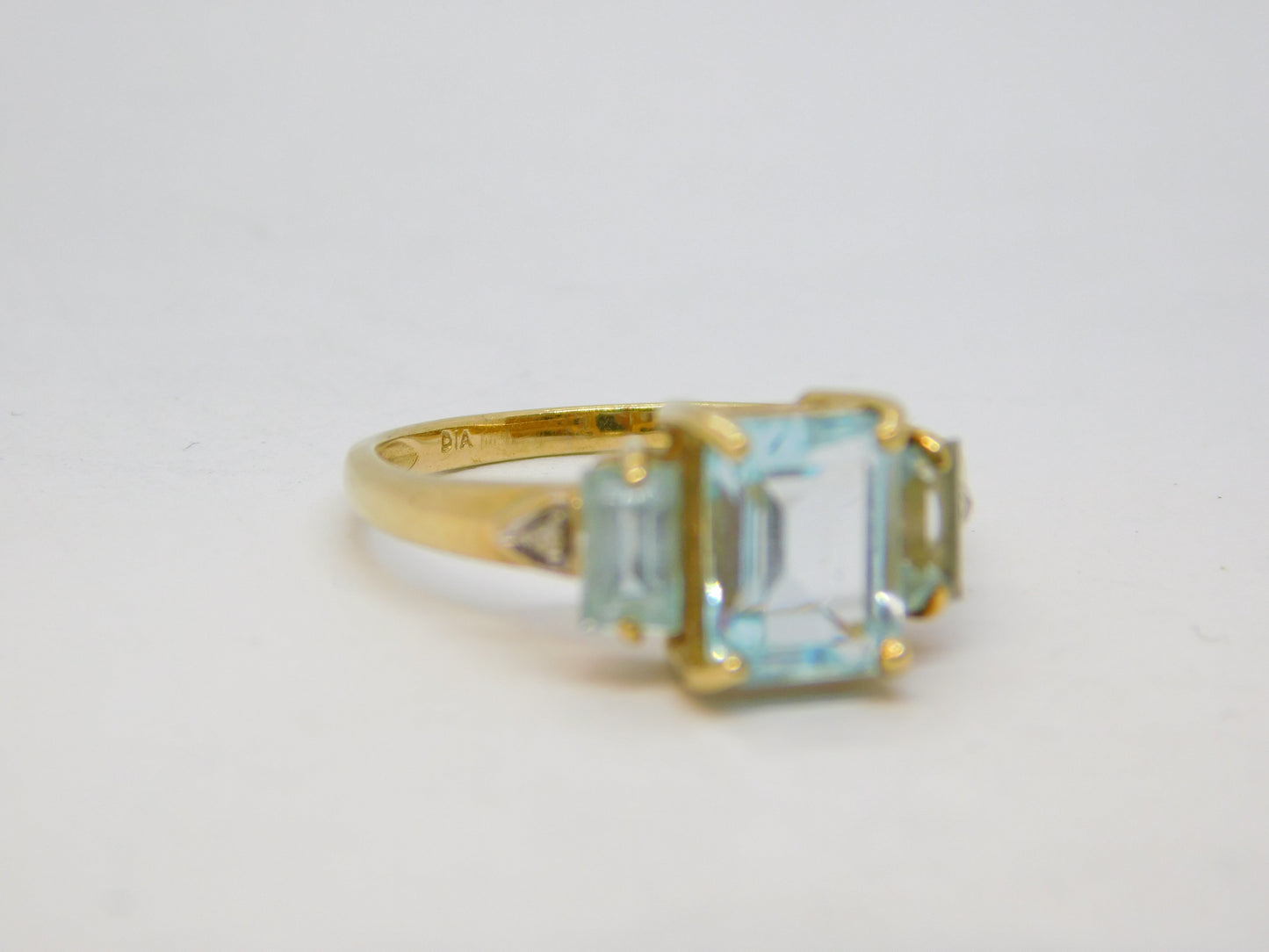 9ct Yellow Gold, Aquamarine & Diamond Engagement Ring Vintage Sheffield