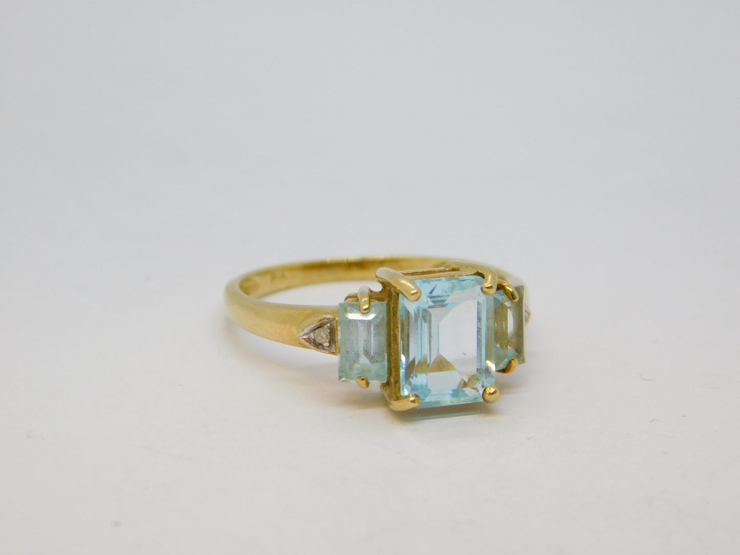 9ct Yellow Gold, Aquamarine & Diamond Engagement Ring Vintage Sheffield