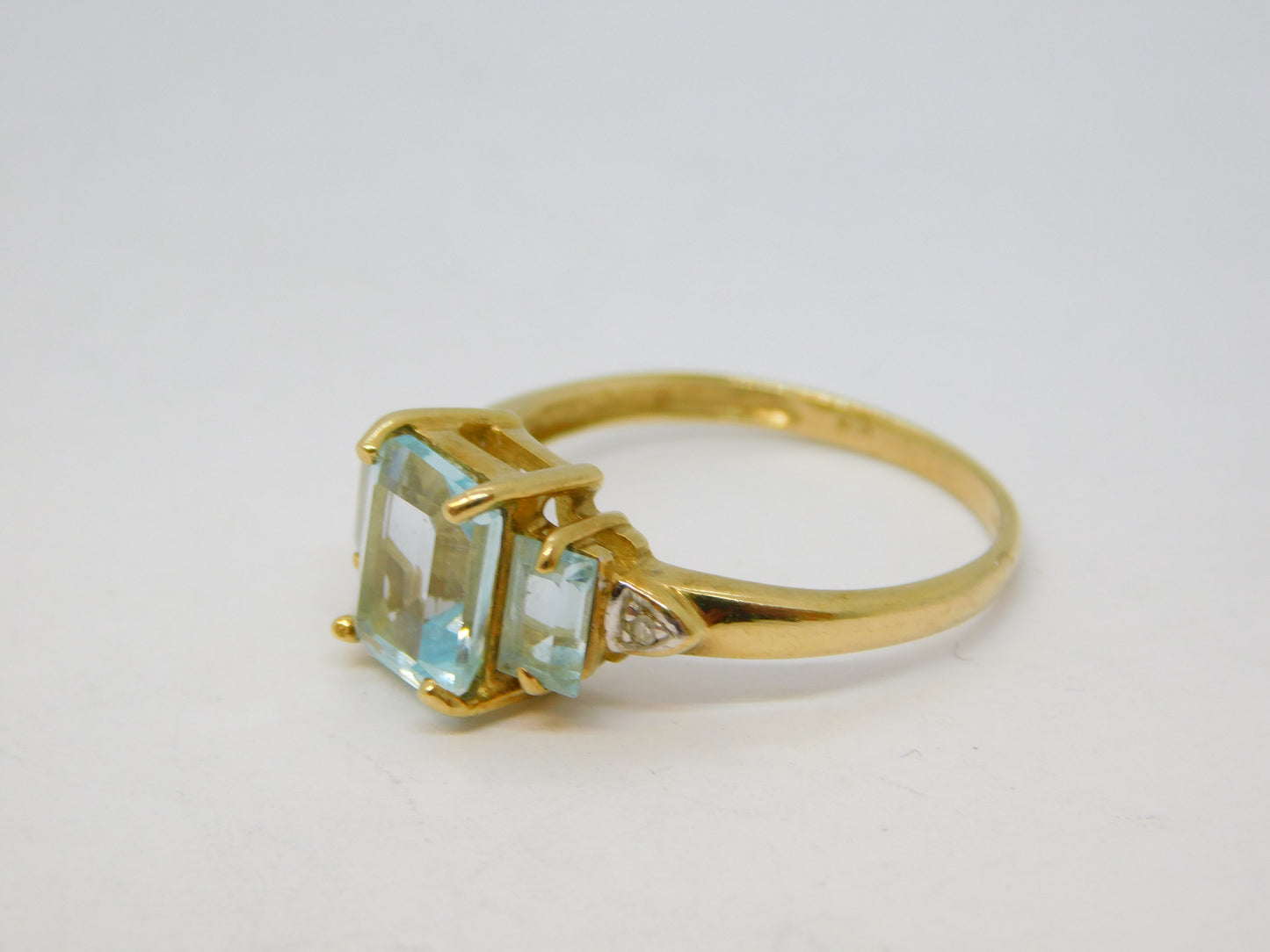 9ct Yellow Gold, Aquamarine & Diamond Engagement Ring Vintage Sheffield