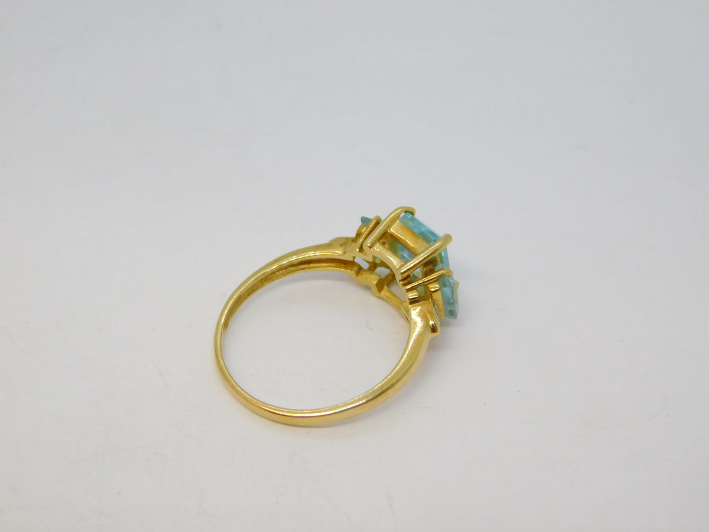 9ct Yellow Gold, Aquamarine & Diamond Engagement Ring Vintage Sheffield