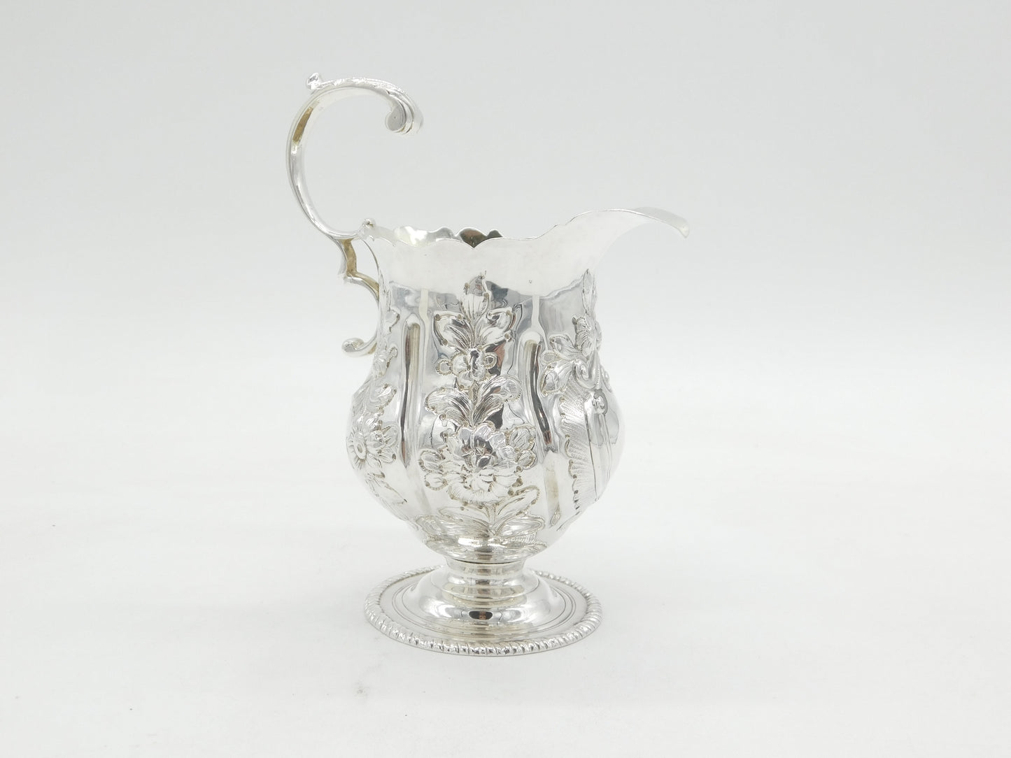 George III Sterling Silver Floral Embossed Pedestal Cream Jug Antique c1780
