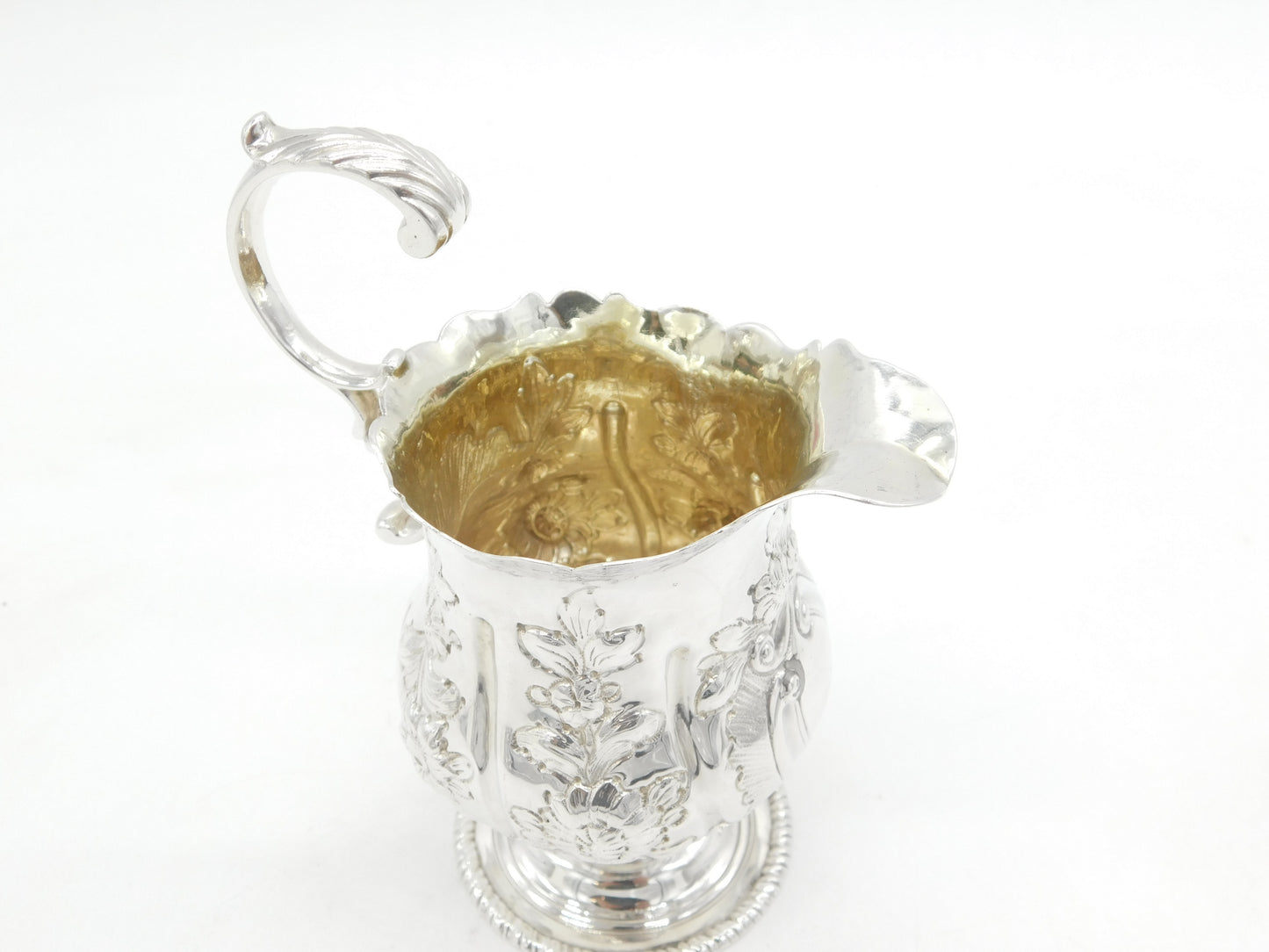 George III Sterling Silver Floral Embossed Pedestal Cream Jug Antique c1780
