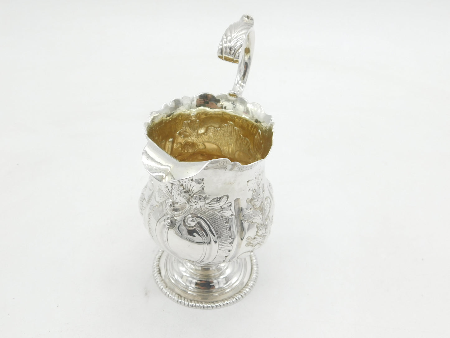 George III Sterling Silver Floral Embossed Pedestal Cream Jug Antique c1780
