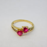 10ct Yellow Gold, Heart Cut Ruby & Diamond Crossover Ring Vintage c2000