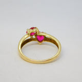 10ct Yellow Gold, Heart Cut Ruby & Diamond Crossover Ring Vintage c2000