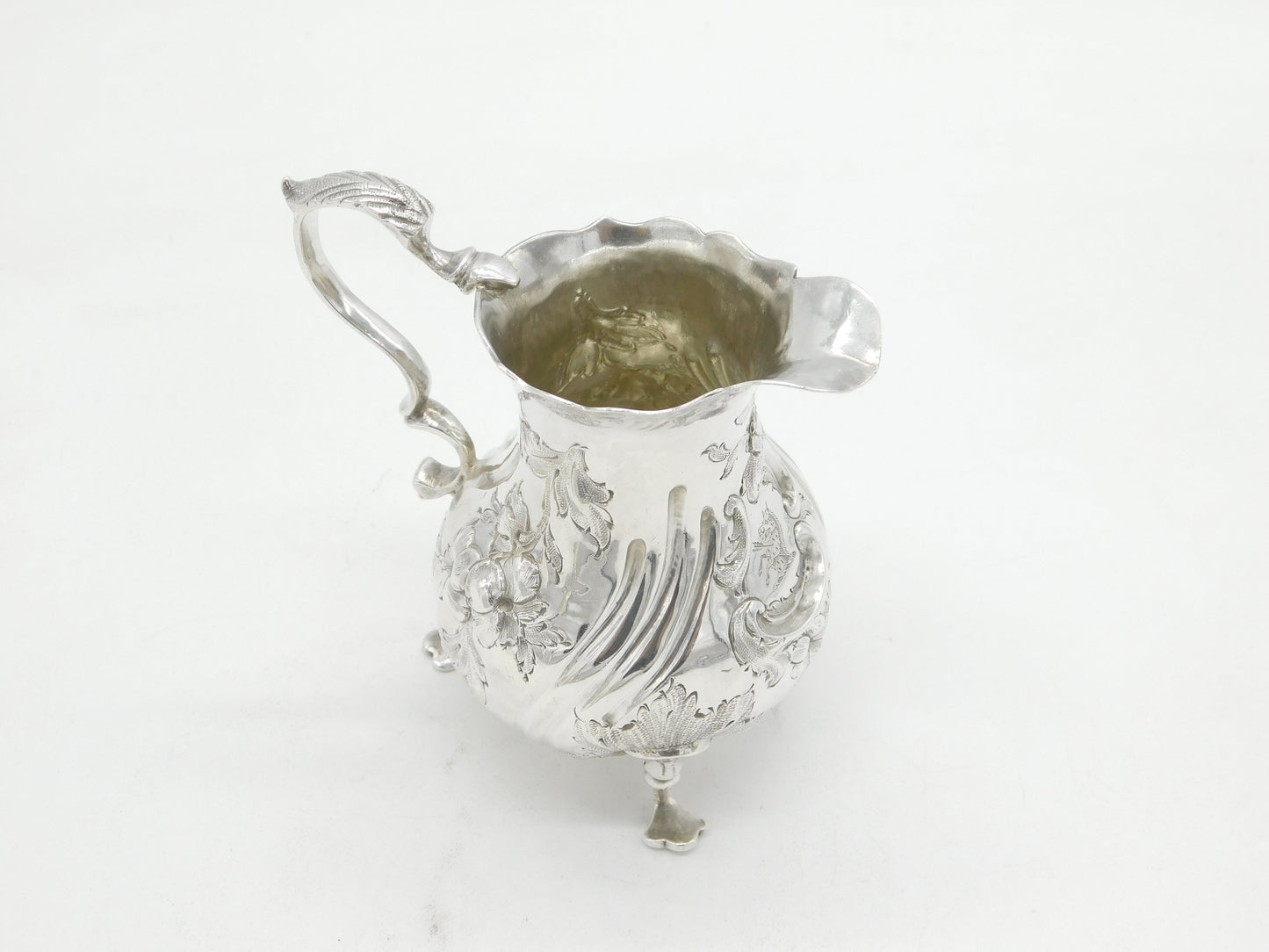 George II Sterling Silver Floral Crested Cream Jug Antique 1758 London