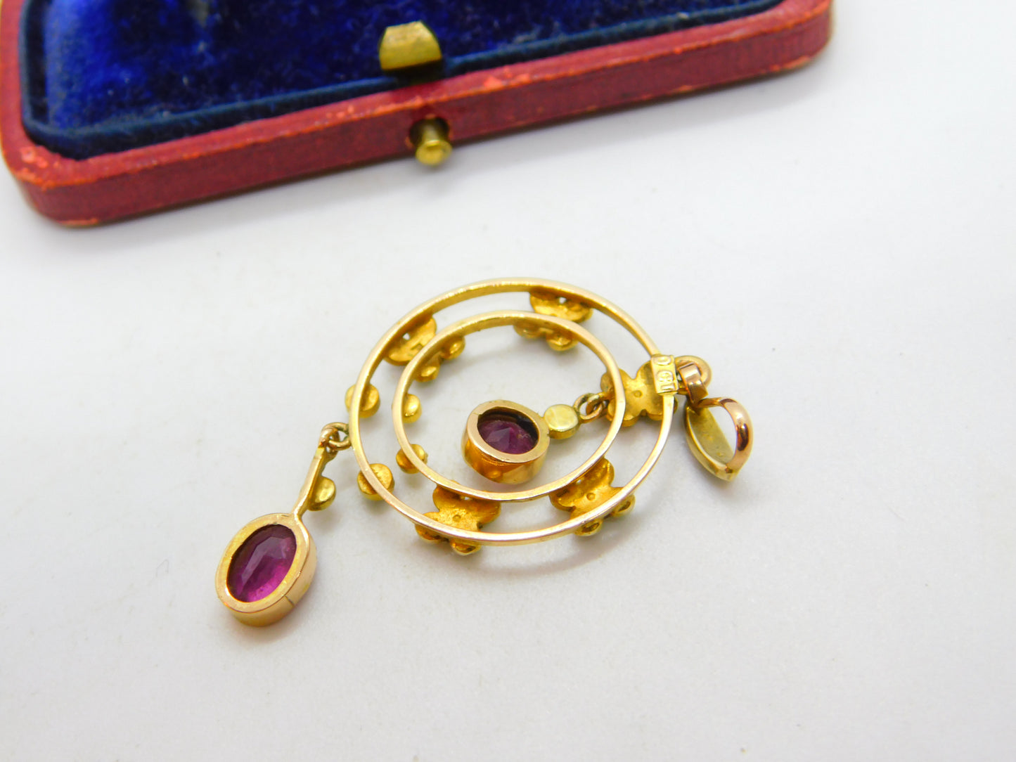 Edwardian 9ct Gold, Seed Pearl & Garnet Lavalier Drop Pendant c1910 Antique