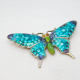 Sterling Silver Colourful Guilloche Enamel Butterfly Brooch Antique c1920 Deco