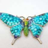 Sterling Silver Colourful Guilloche Enamel Butterfly Brooch Antique c1920 Deco