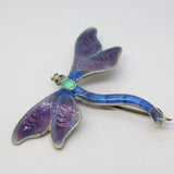 Edwardian Sterling Silver & Enamel Dragonfly Insect Brooch Antique c1910
