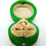 18ct Yellow Gold & Diamond Art Nouveau Lady Signet Ring Antique c1930 Deco