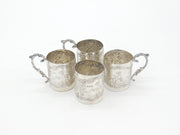 Set of Four Sterling Silver Shot Cup Mounts Farming Scenes Antique 1927 Art Deco