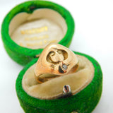 18ct Yellow Gold & Diamond Art Nouveau Lady Signet Ring Antique c1930 Deco