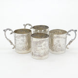 Set of Four Sterling Silver Shot Cup Mounts Farming Scenes Antique 1927 Art Deco