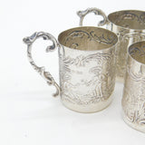 Set of Four Sterling Silver Shot Cup Mounts Farming Scenes Antique 1927 Art Deco