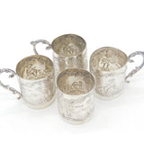 Set of Four Sterling Silver Shot Cup Mounts Farming Scenes Antique 1927 Art Deco