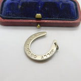 Sterling Silver 'Jolly Good Luck' Horseshoe Pendant Antique c1920 Art Deco