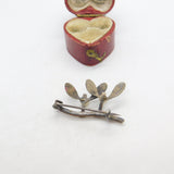 Sterling Silver Hand Painted Mistletoe Pearl Set Brooch Antique c1930 Art Deco