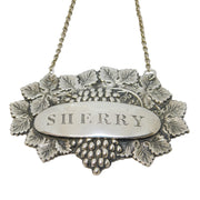 Victorian Sterling Silver Leaf & Vine Sherry Decanter Label Antique 1840 Birmingham