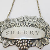 Victorian Sterling Silver Leaf & Vine Sherry Decanter Label Antique 1840 Birmingham