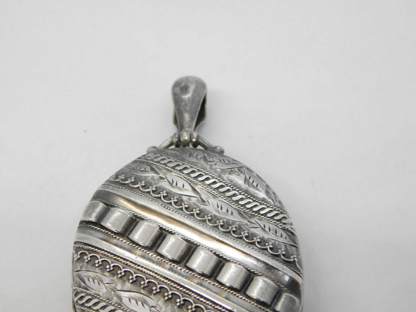 Victorian Sterling Silver Ivy Leaf Sweetheart Locket Pendant Antique c1860