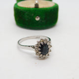 18ct White Gold, 0.75ct Sapphire & Diamond Engagement Ring Vintage c1960