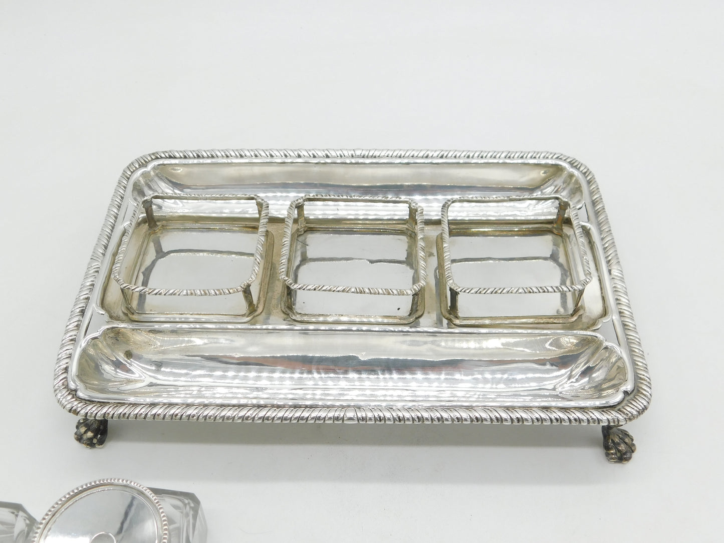 George III Sterling Silver Three-Piece Glass Desk Stand Antique 1767 London