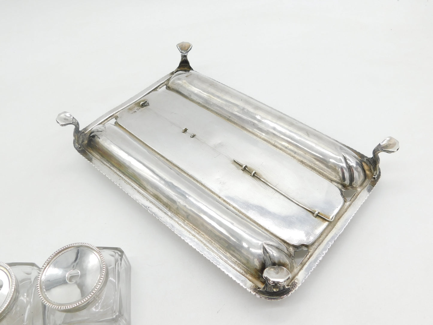 George III Sterling Silver Three-Piece Glass Desk Stand Antique 1767 London
