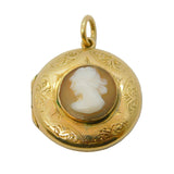 9ct Yellow Gold Back & Front Cameo Set Locket Pendant Antique c1930 Art Deco