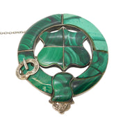 Victorian Scottish Sterling Silver Malachite Shield Form Brooch Antique c1860