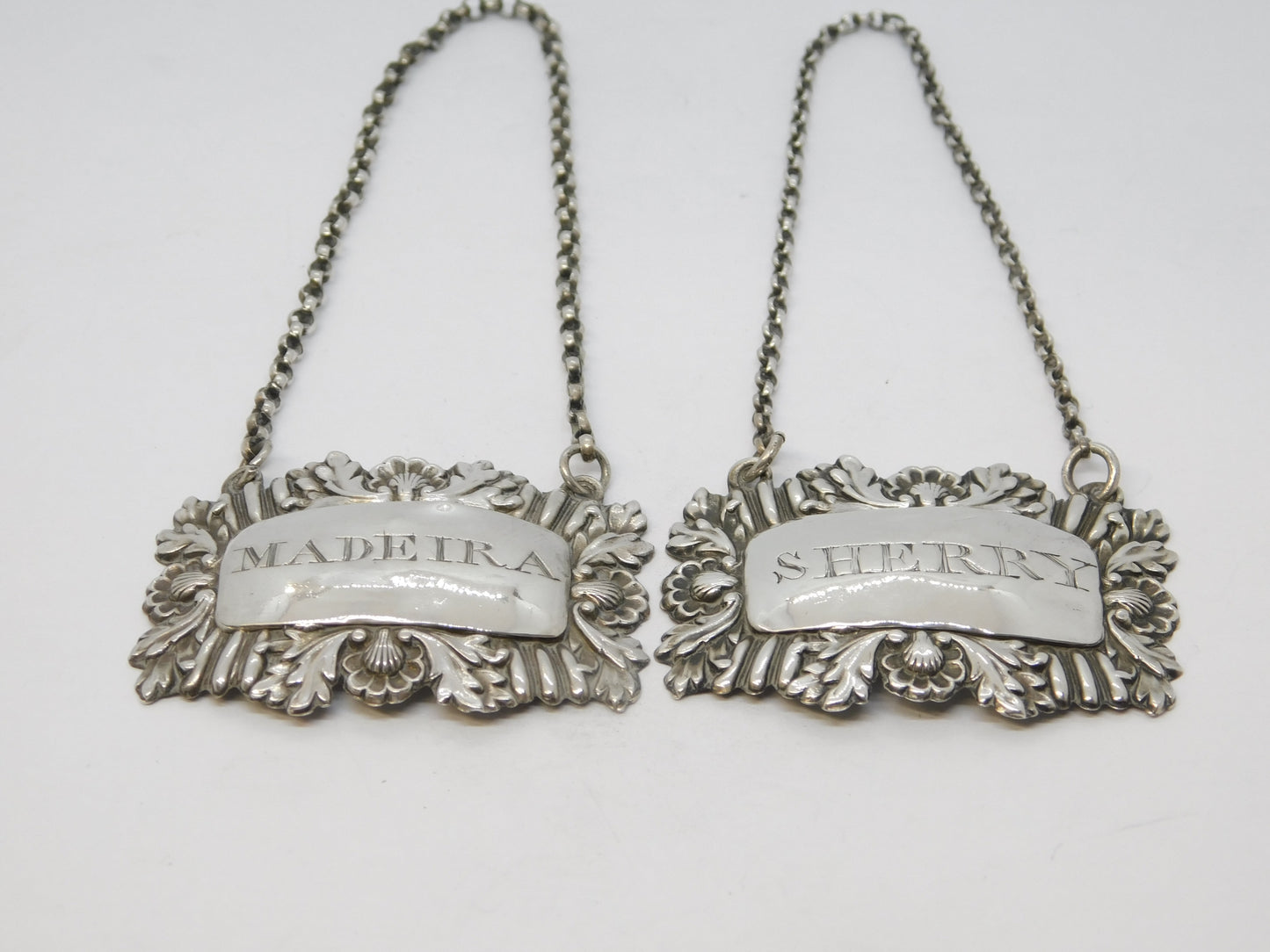 William IV Sterling Silver Madeira & Sherry Decanter Label Pair Antique 1837 Birmingham