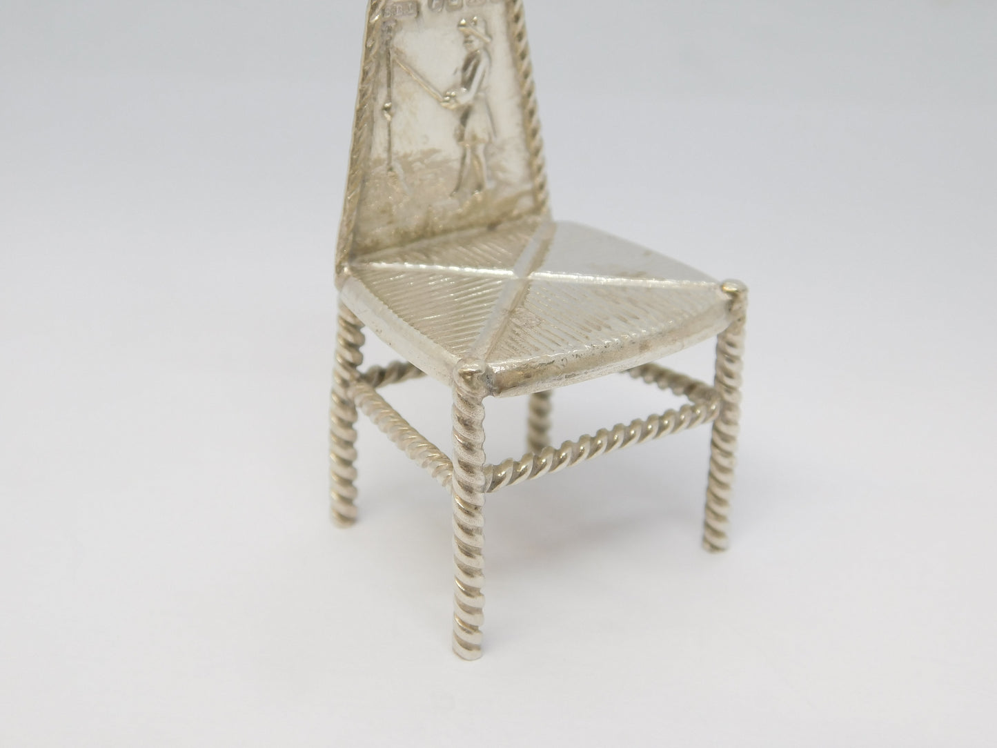 Victorian Sterling Silver Fishing Scene Dining Chair Antique 1893 Sheffield