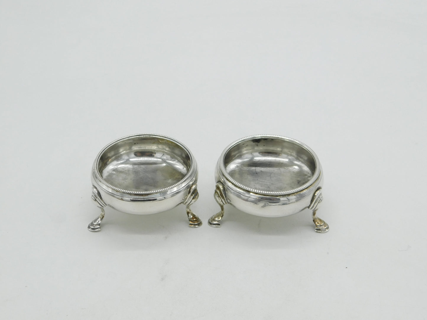 George III Matched Pair of Sterling Silver Salt Cellars Antique 1764 London