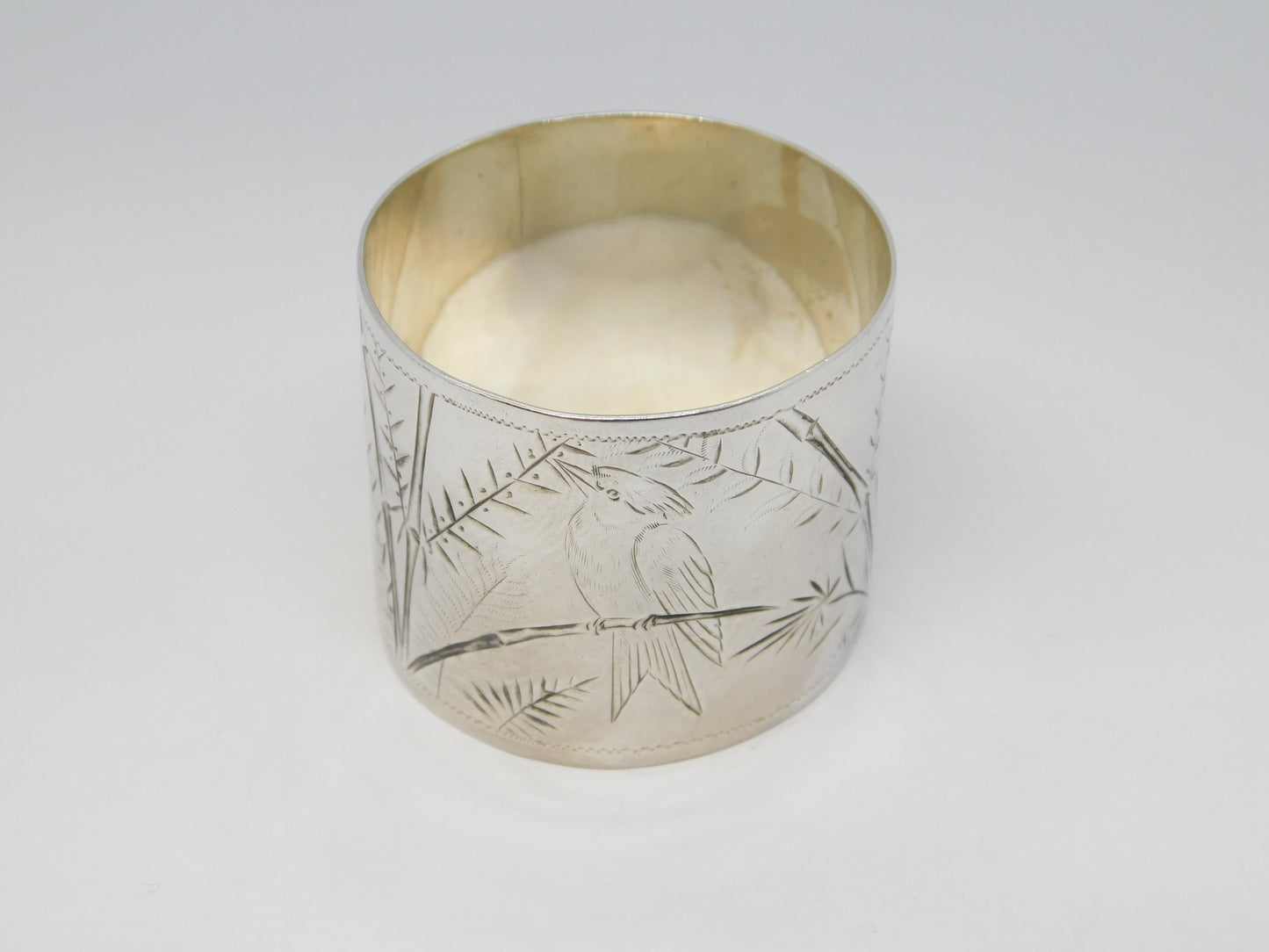 Victorian Sterling Silver Aesthetic Bird Pattern Napkin Ring Antique 1882 London