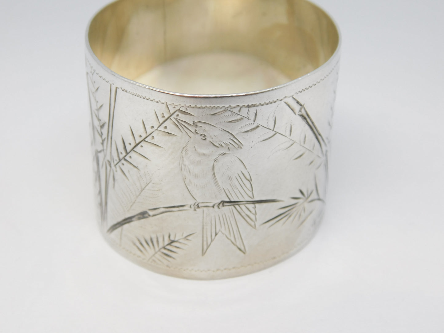 Victorian Sterling Silver Aesthetic Bird Pattern Napkin Ring Antique 1882 London