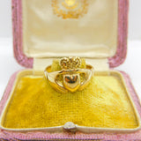 Victorian 9ct Yellow Gold Claddagh Irish Wedding Ring Antique c1890