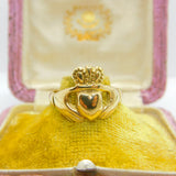 Victorian 9ct Yellow Gold Claddagh Irish Wedding Ring Antique c1890