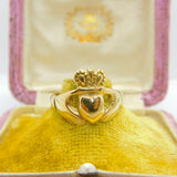 Victorian 9ct Yellow Gold Claddagh Irish Wedding Ring Antique c1890